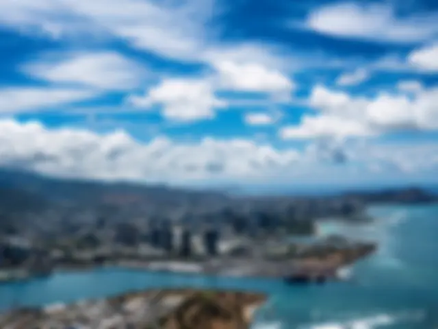 Departing Honolulu airport and looking to the east, beyond the harbor, downtown and Waikiki to Diamond Head . . .